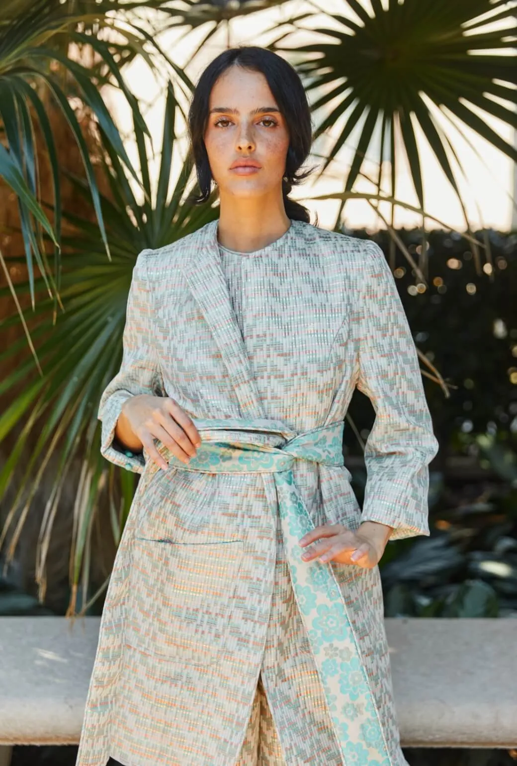 Walking Coat - Aqua Channels Brocade tough vibe