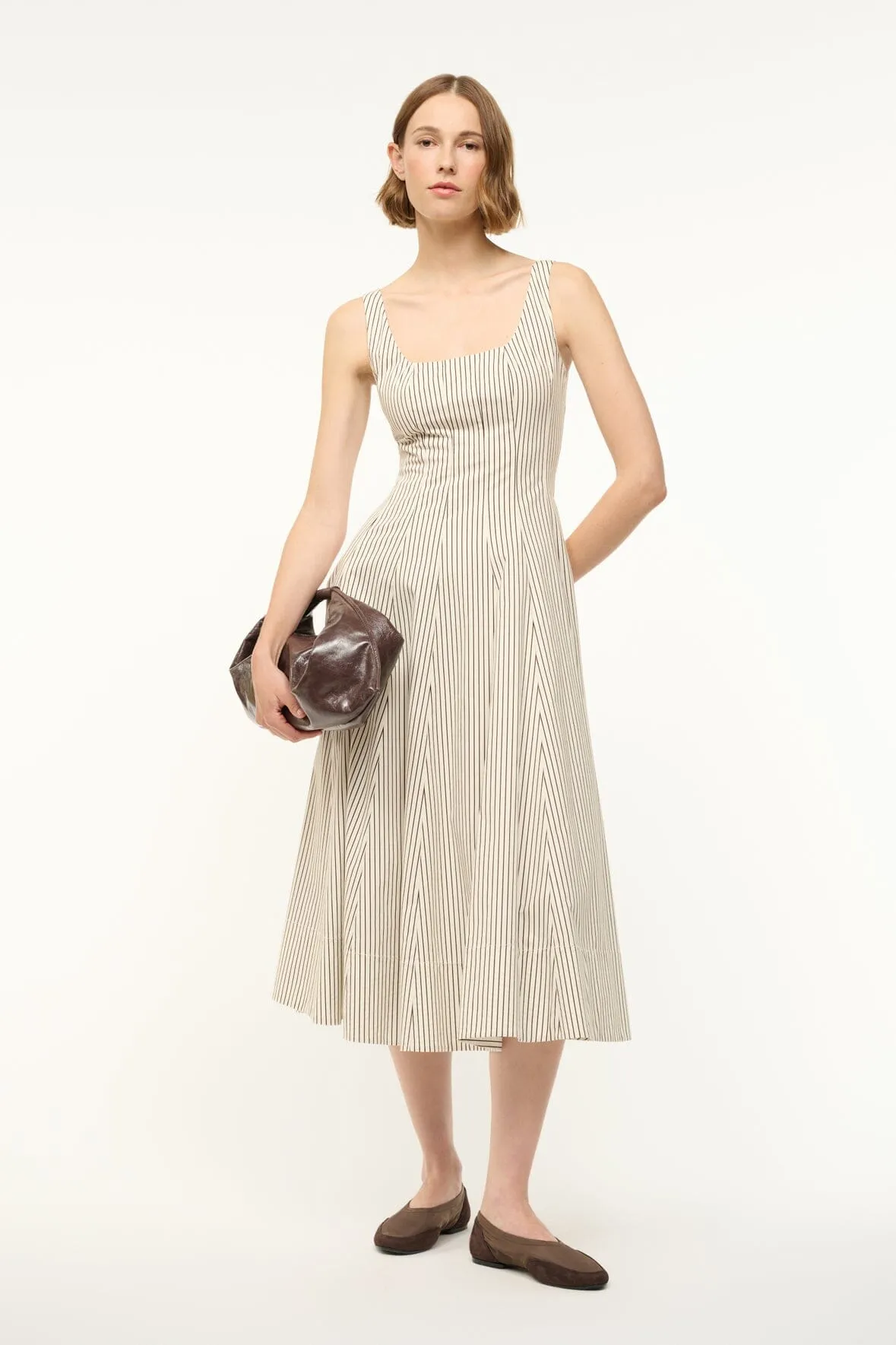 WELLS DRESS | IVORY DARK OAK MICRO STRIPE serene glow