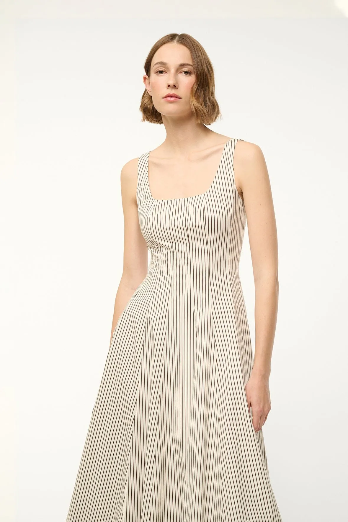 WELLS DRESS | IVORY DARK OAK MICRO STRIPE soft luxe