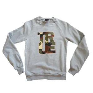 Womens True Logo Camo Crewneck Sweatshirt Heather Grey Street look