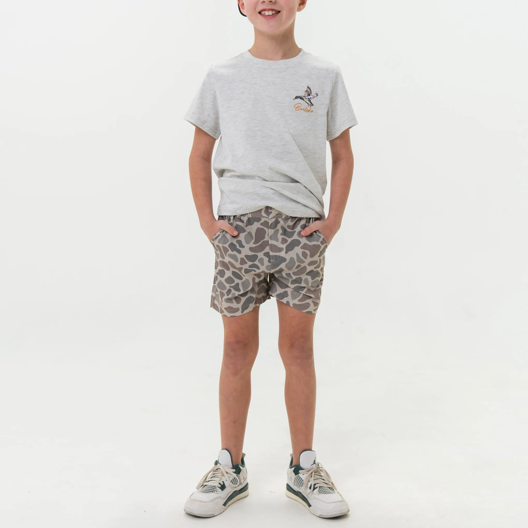 Youth Everyday Short - Classic Deer Camo - Grey Pocket easy travel