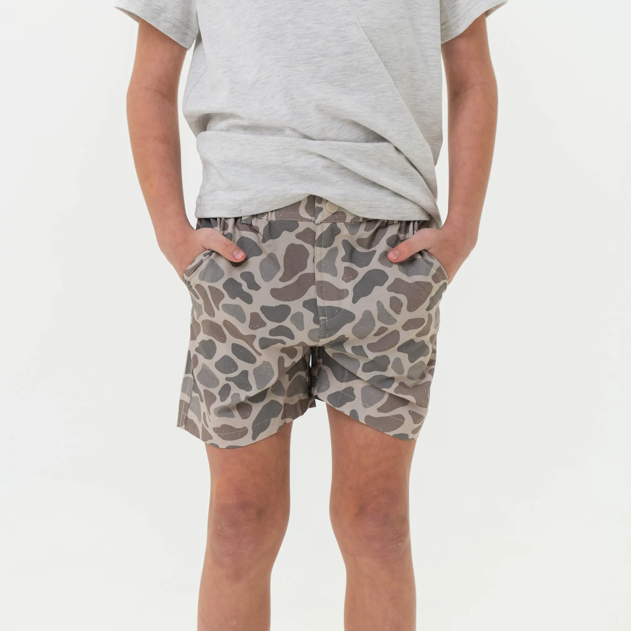 Youth Everyday Short - Classic Deer Camo - Grey Pocket vent design
