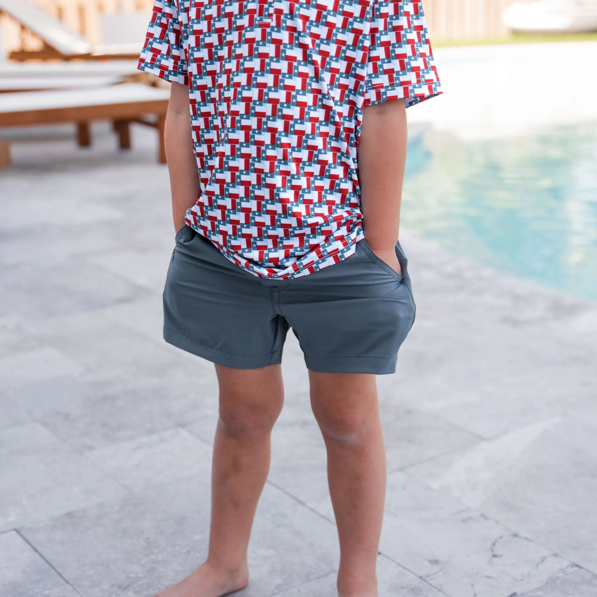 Youth Everyday Short - River Rock Grey - Classic Deer Camo Pocket skin soft