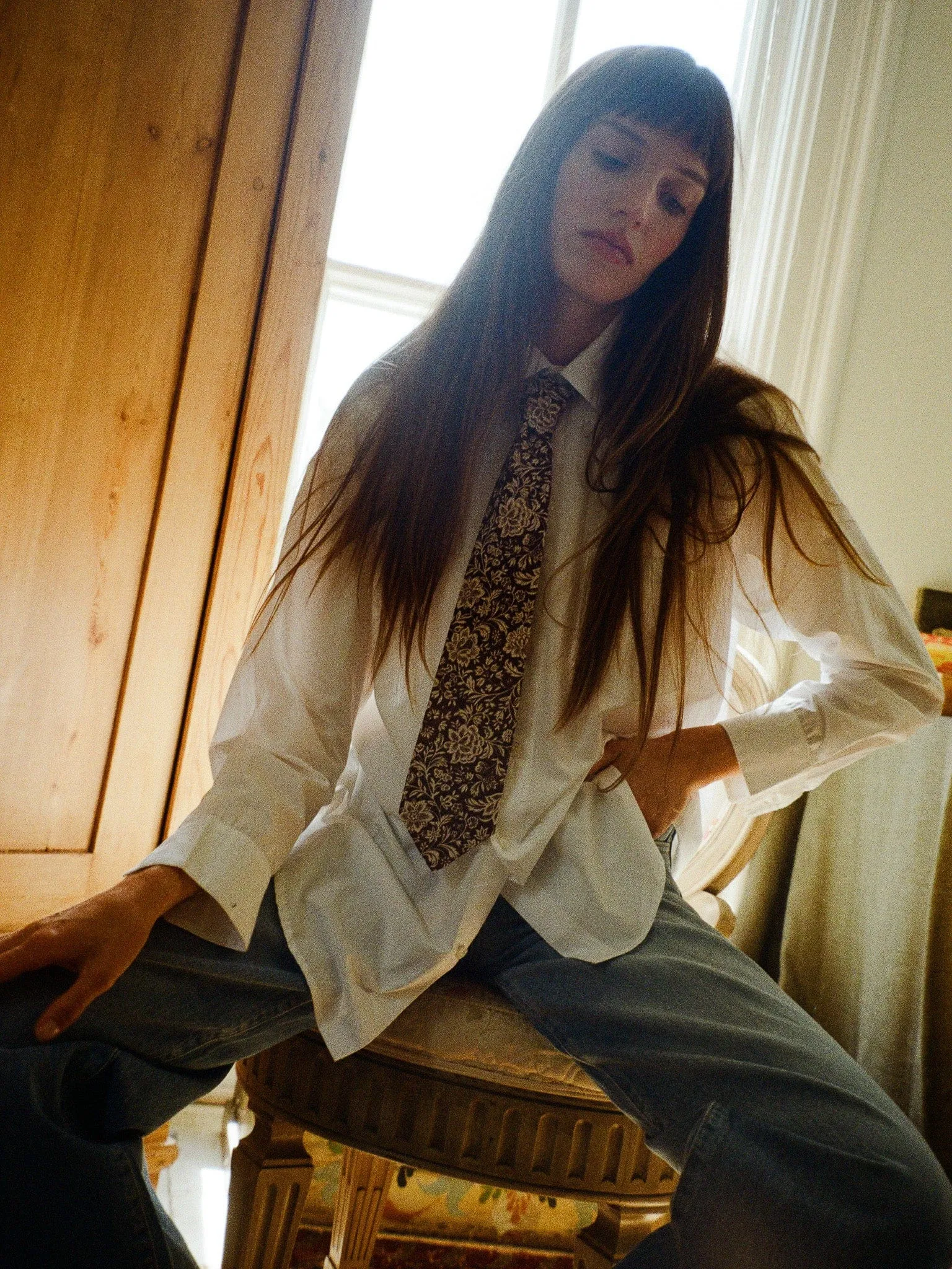Zoe Cotton Necktie in Cocoa Floral quiet vibe