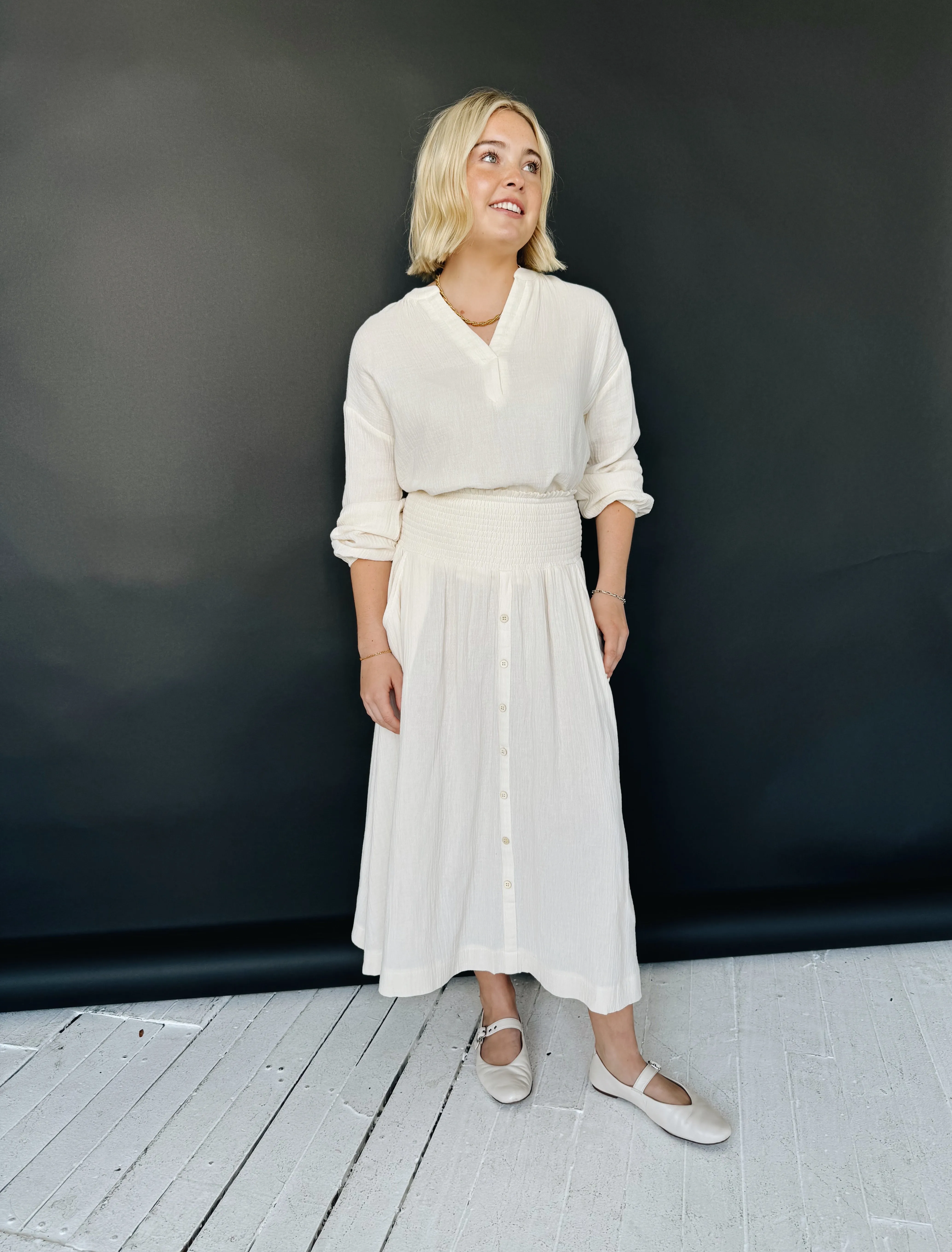 Zoe Midi Skirt - Ivory culture blend