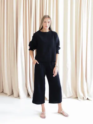 Zoe Smocked Pant- Black elastic fit
