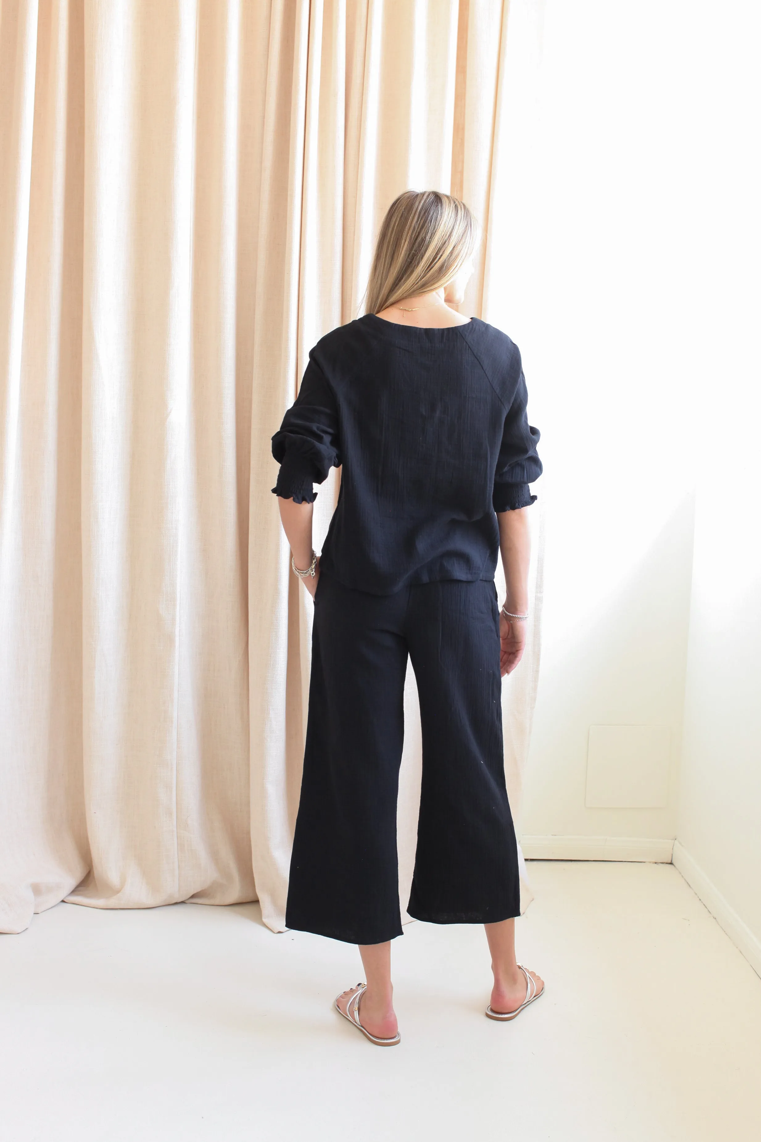 Zoe Smocked Pant- Black comfort elastic