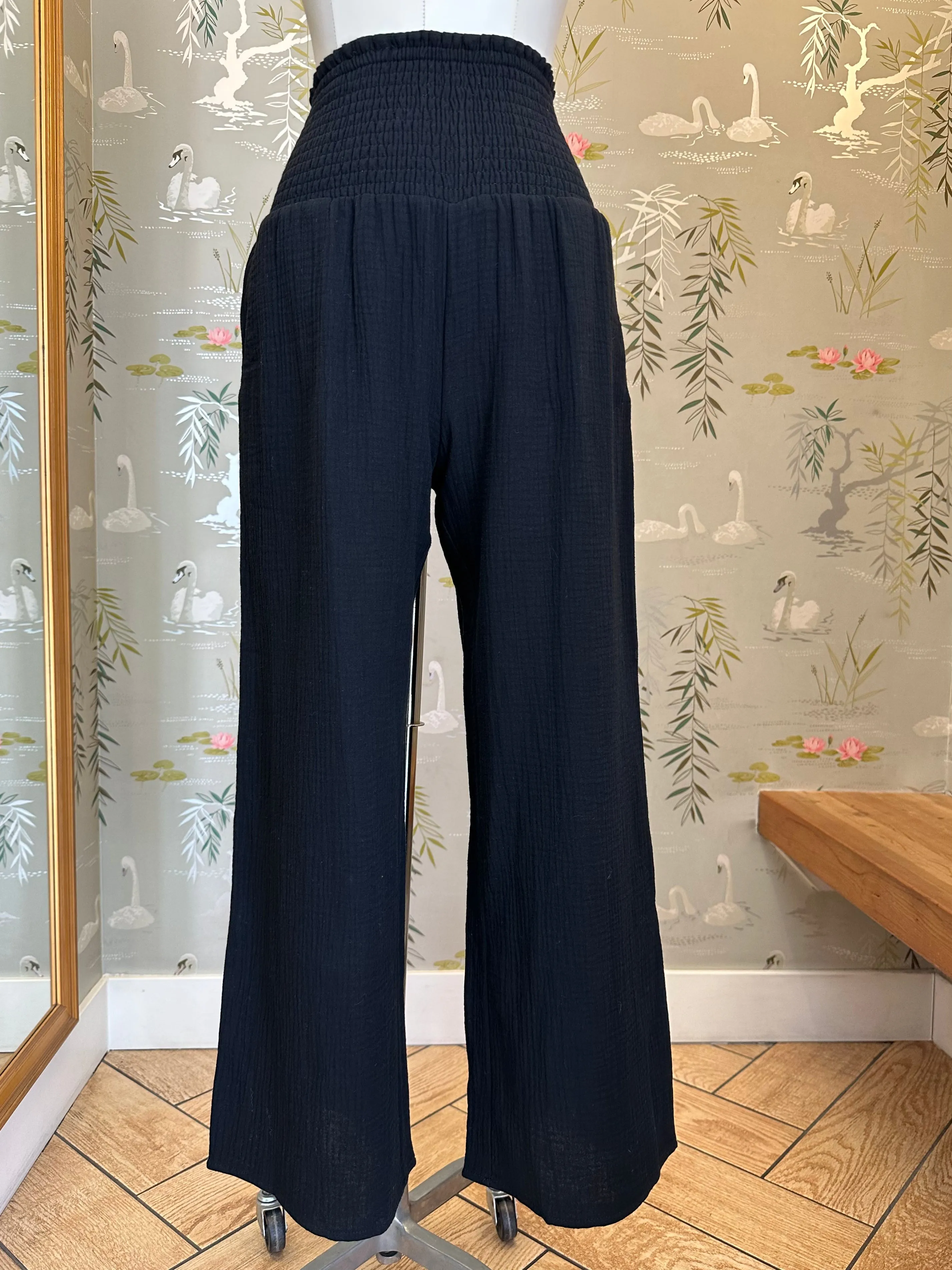 Zoe Smocked Pant- Black comfort wear