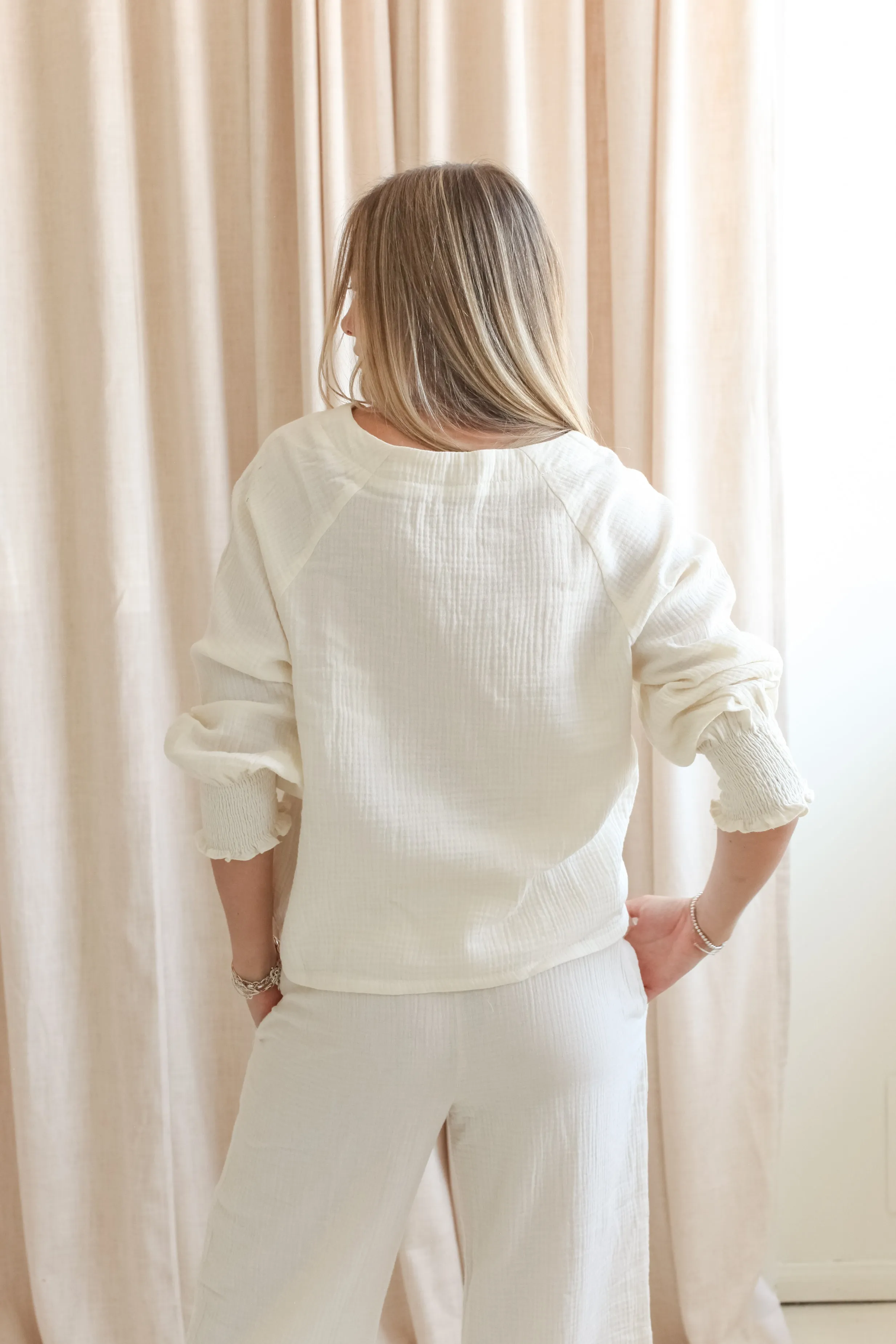 Zoe Smocked Pant- Ivory fashion casual
