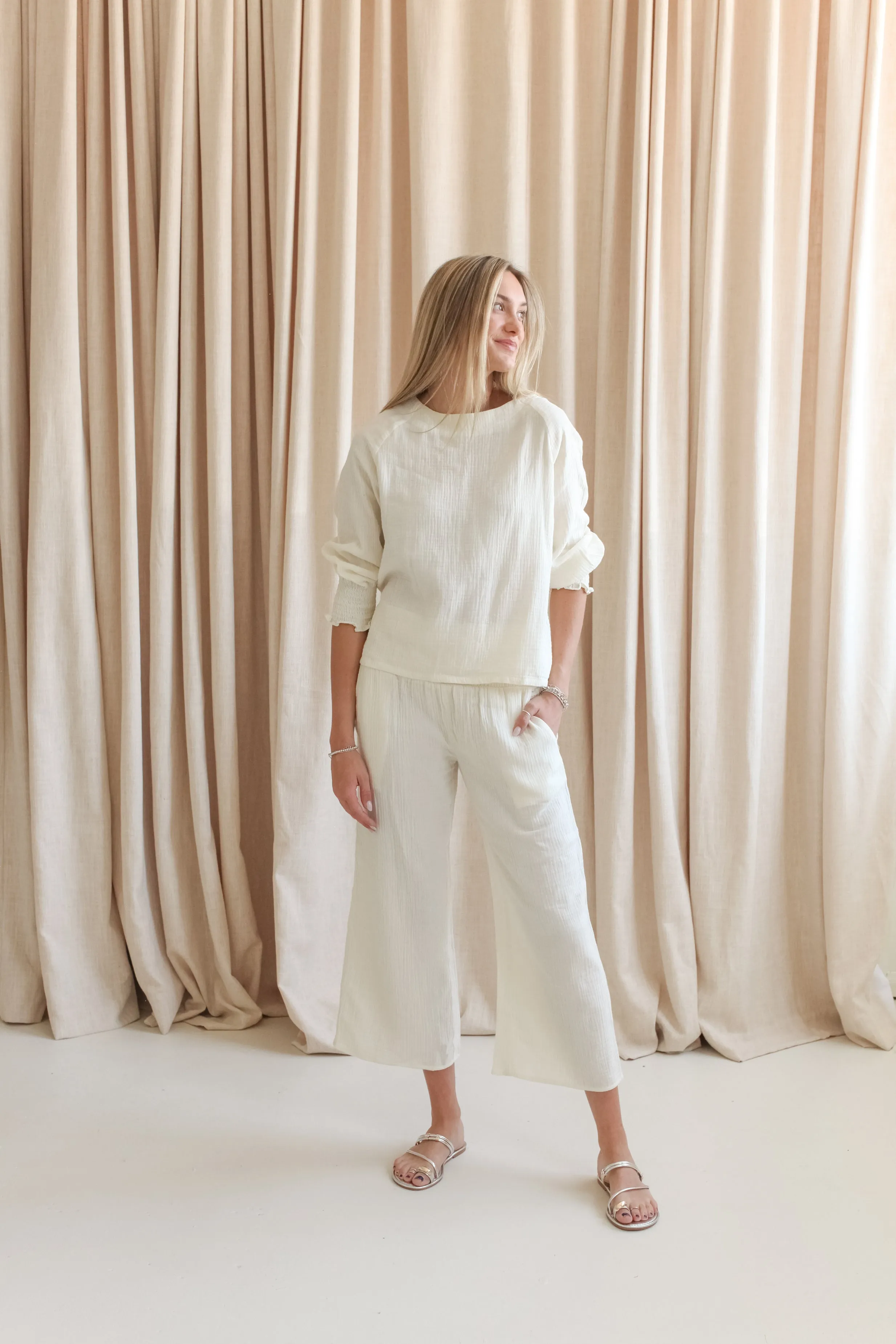 Zoe Smocked Pant- Ivory street culture